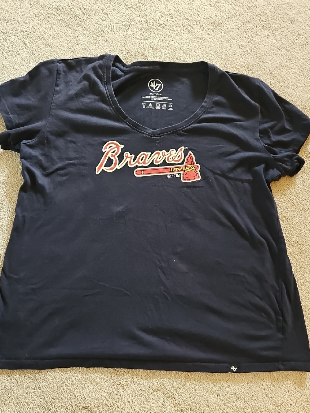 47 Navy Atlanta Braves Short Sleeve Tee with Red & Yellow Logo